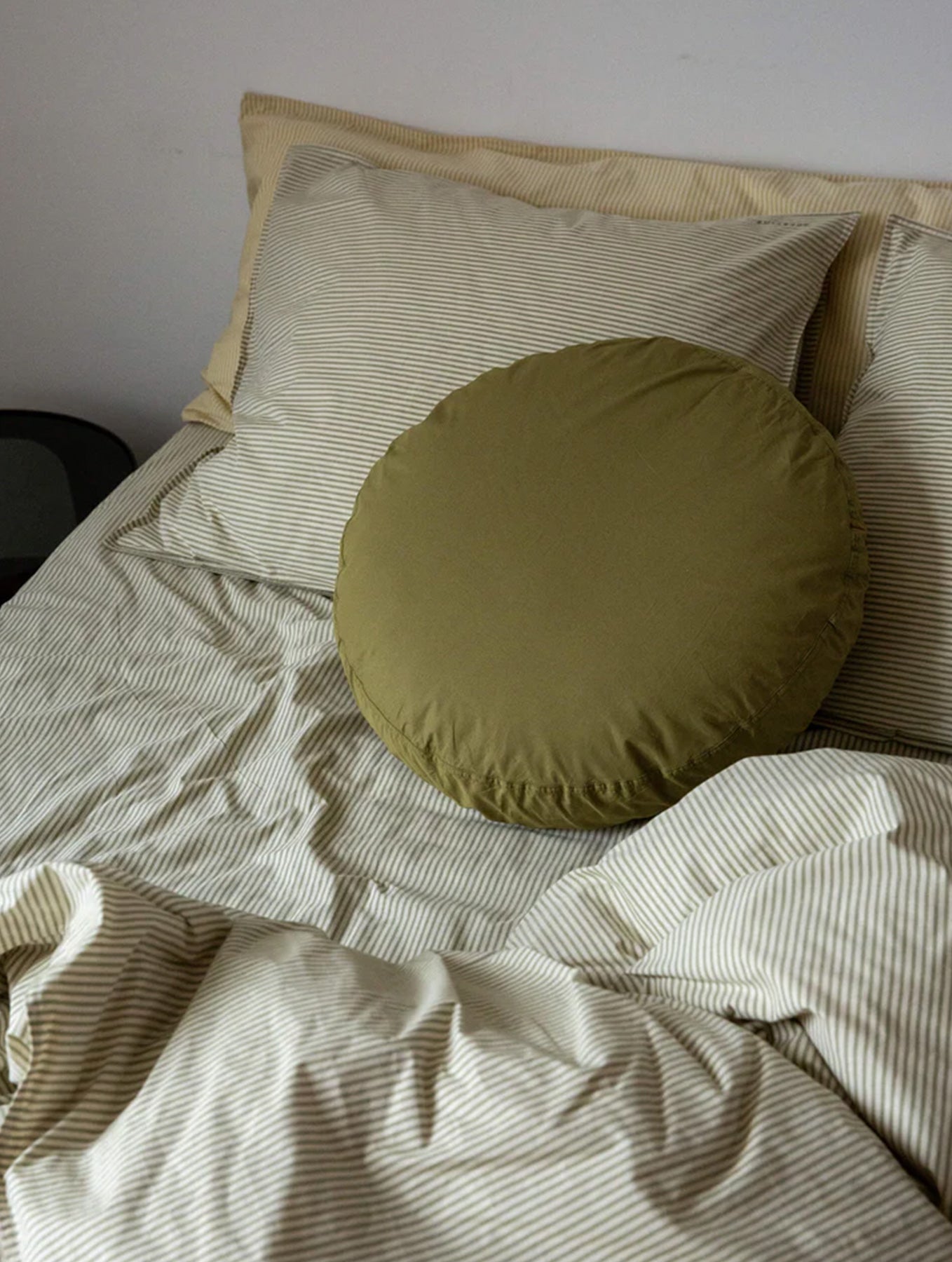 Kissenbezug Baumwolle - Streifen Olive/Ecru