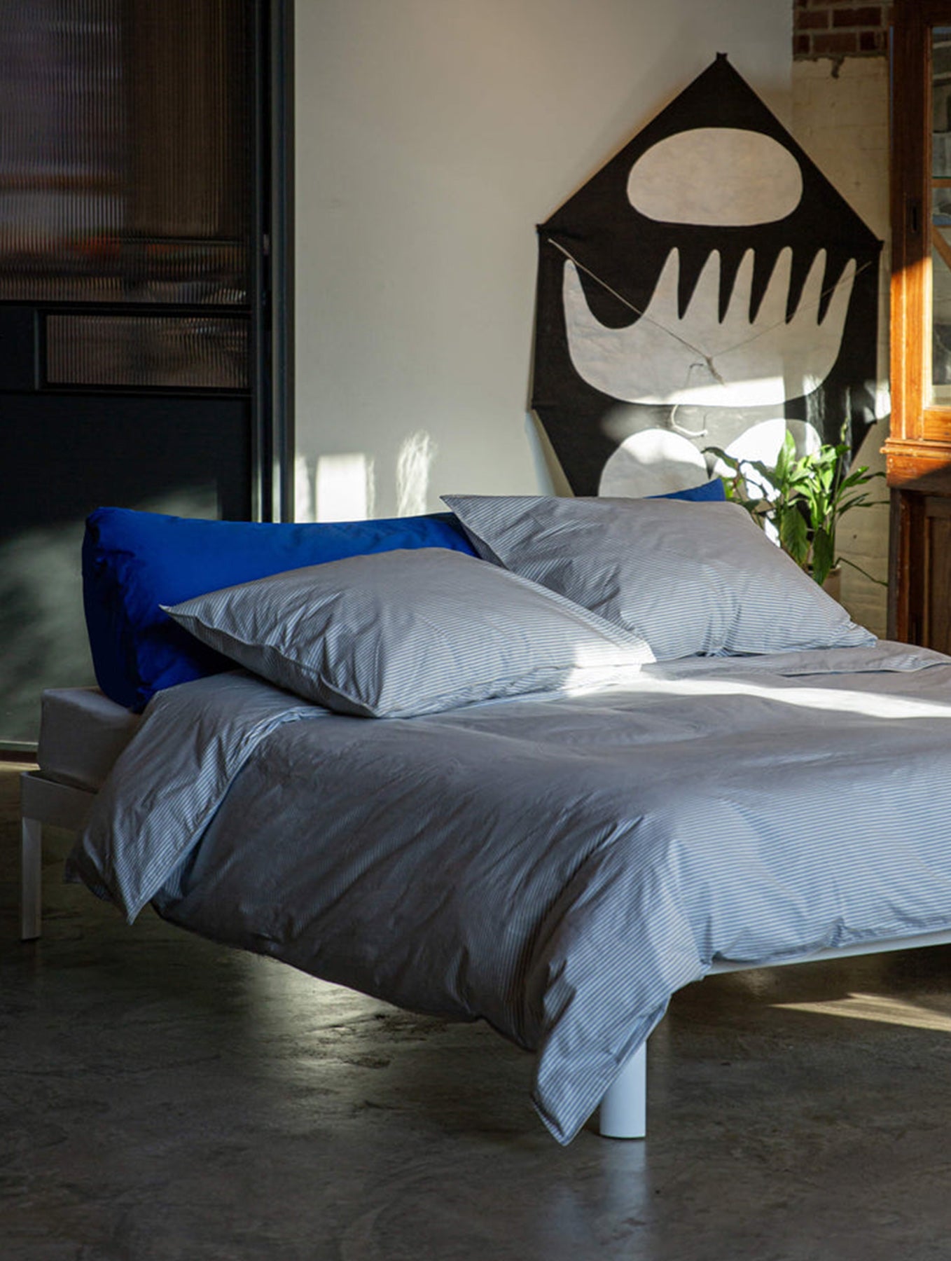 Kissenbezug Baumwolle - Streifen Blue/Ecru