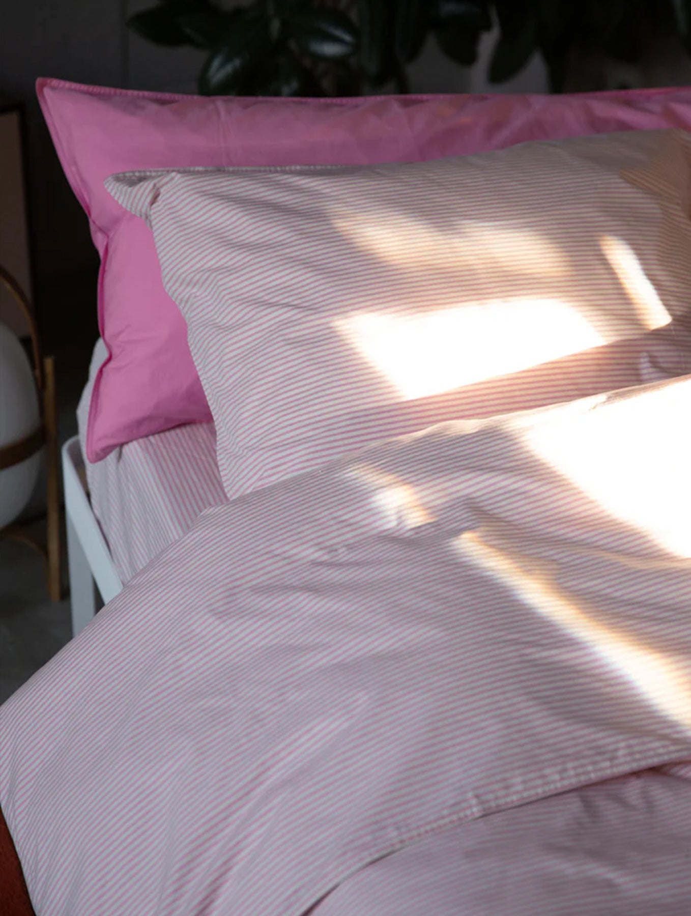 Kissenbezug Baumwolle - Streifen Pink/Ecru