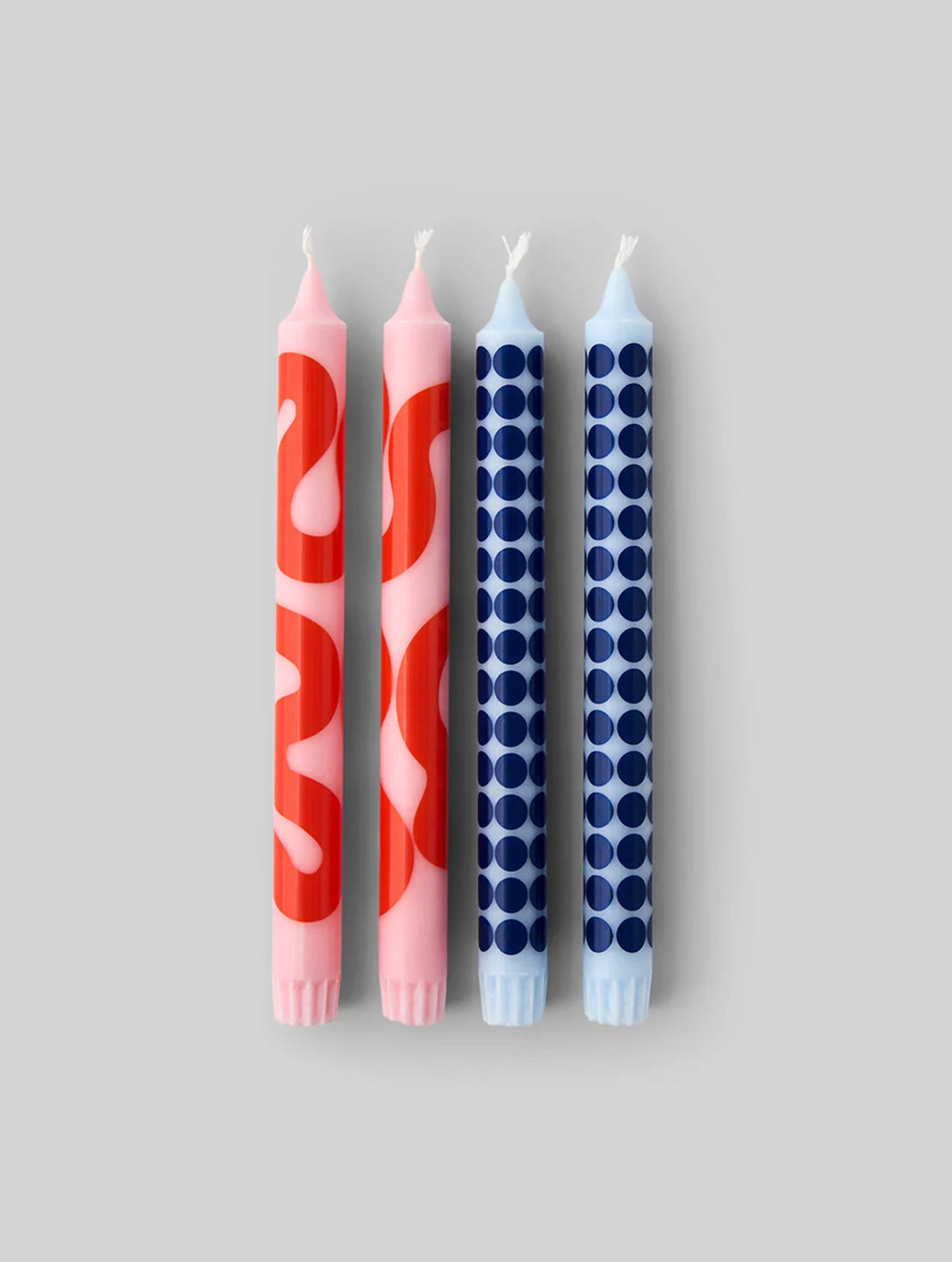 Gemusterte Kerzen - Rosa/Hellblau - 4er-Set