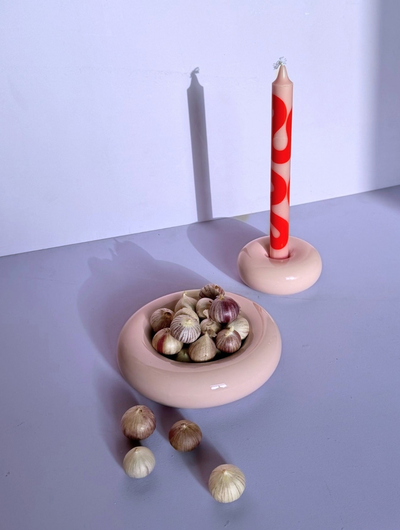 Gemusterte Kerzen - Rosa/Hellblau - 4er-Set