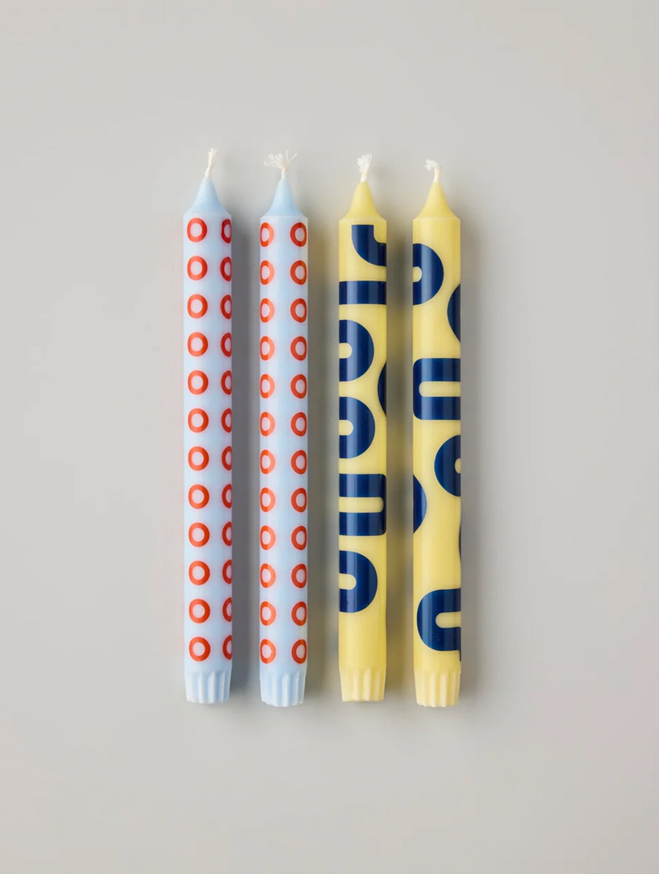 Gemusterte Kerzen - Gelb/Blau- 4er-Set