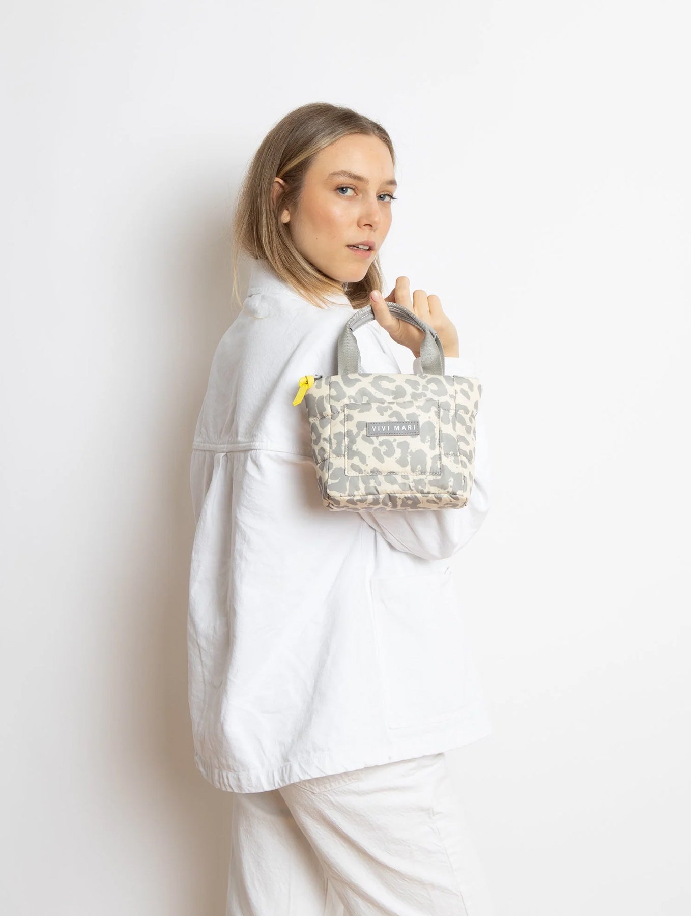 Padded Tote Bag Mini - Leo Splashes Grey/Sand