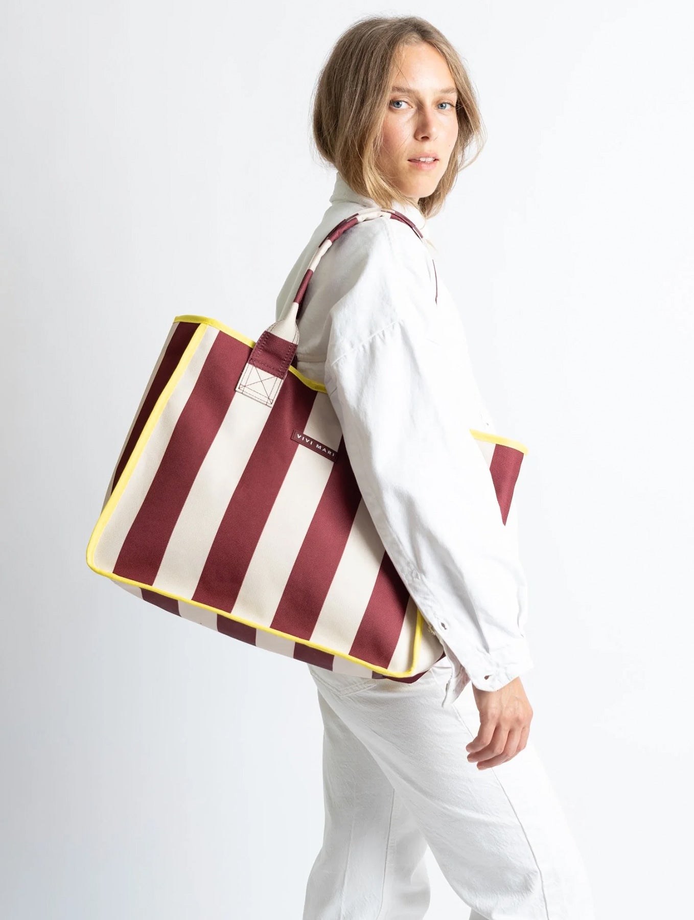 Carry All Bag - Bold Stripes Wine Red/Sand