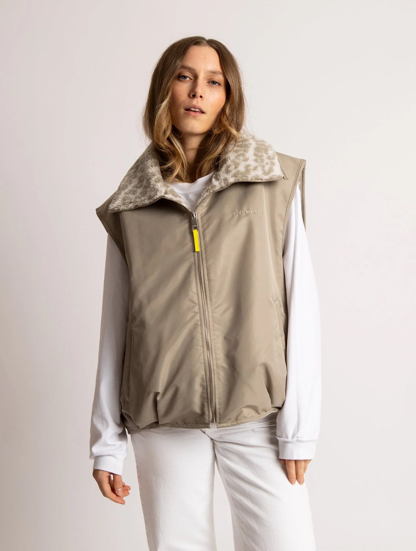 Reversible Bomber Vest - Stone/Leo Sand-Stone
