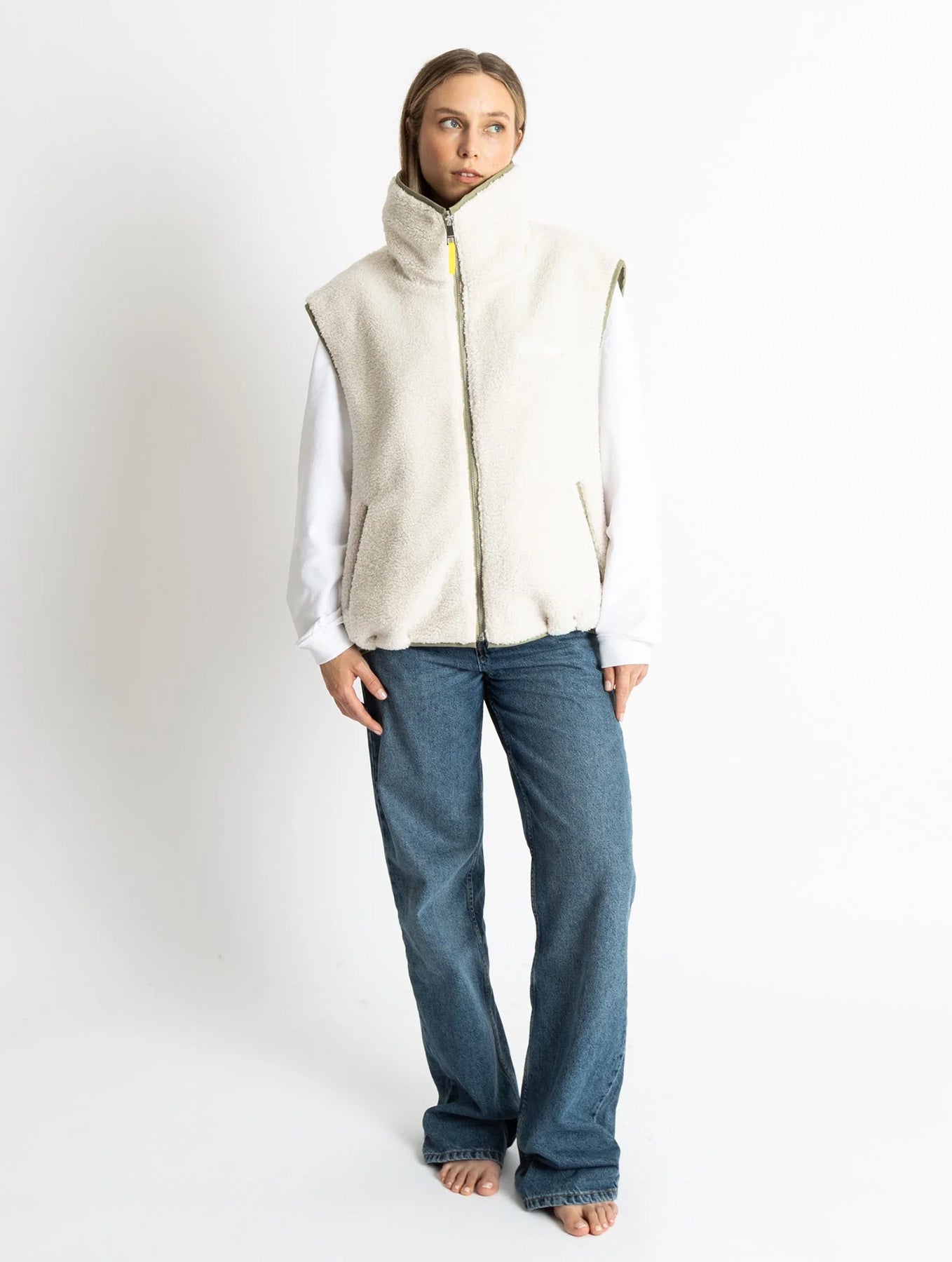 Reversible Bomber Vest - Pale Olive/Sand