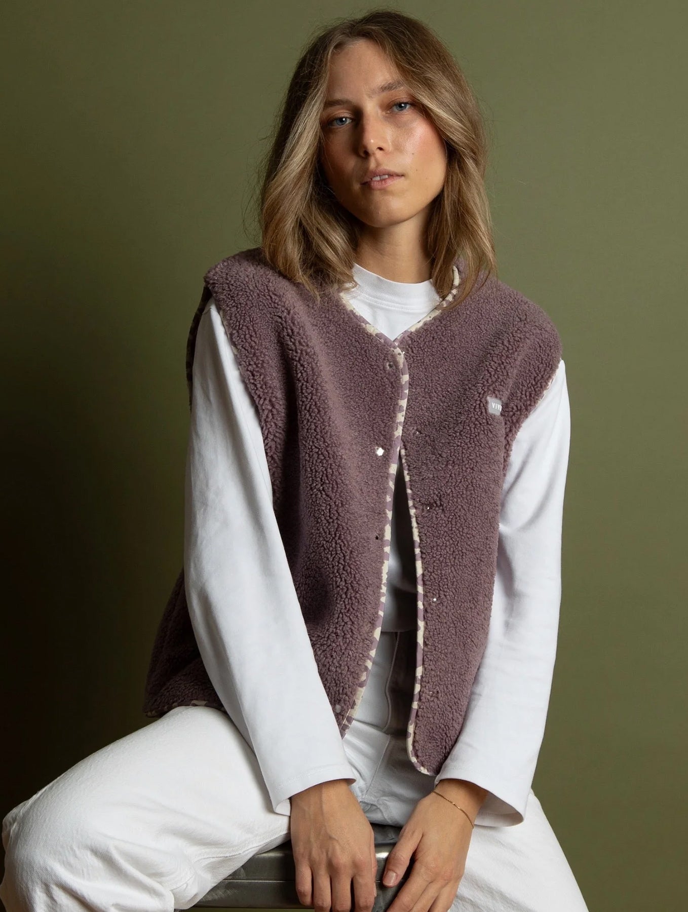 Teddy Fleece Vest - Ash Plum