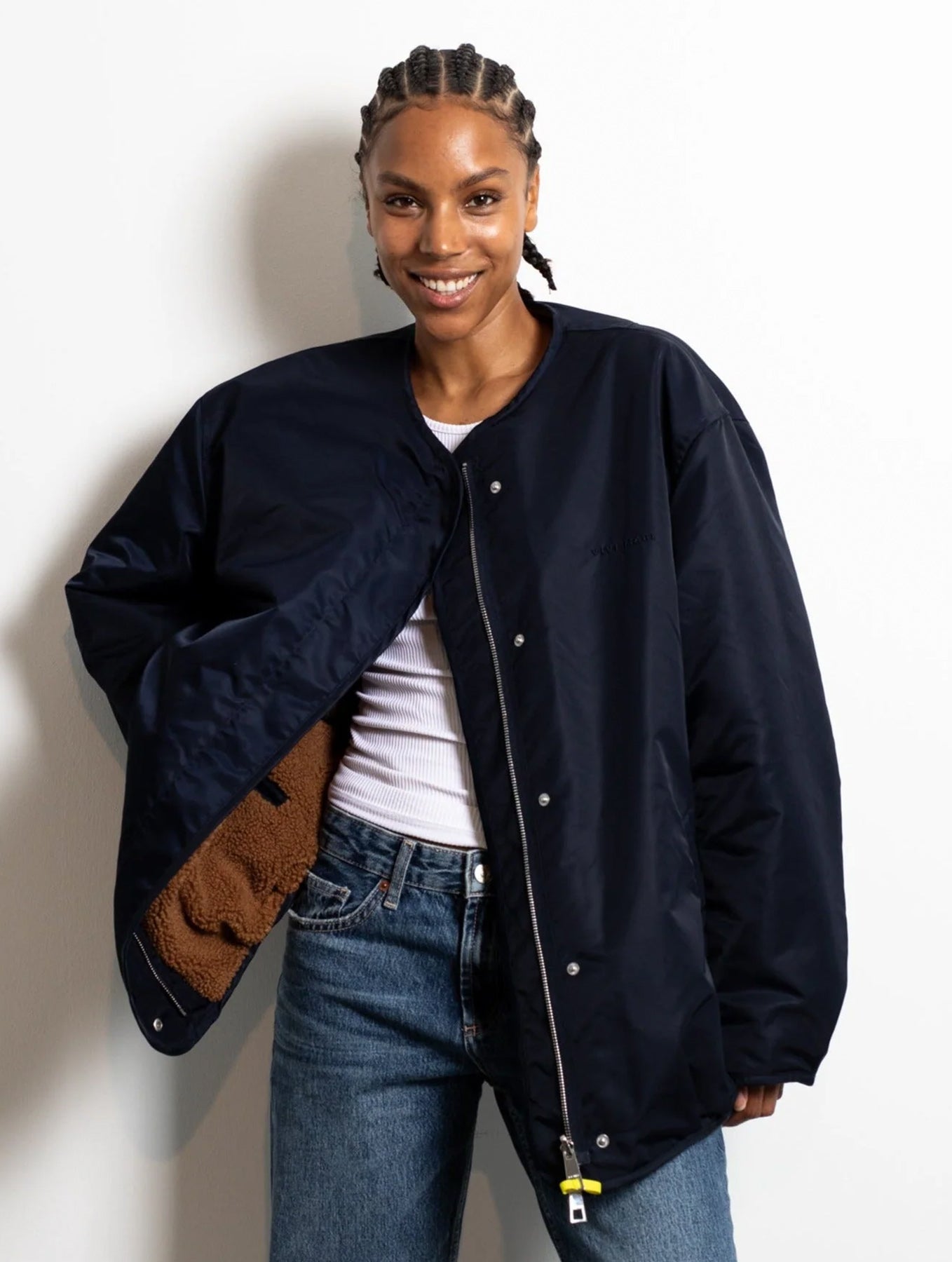 Reversible Bomber Jacket - Navy/Caramel