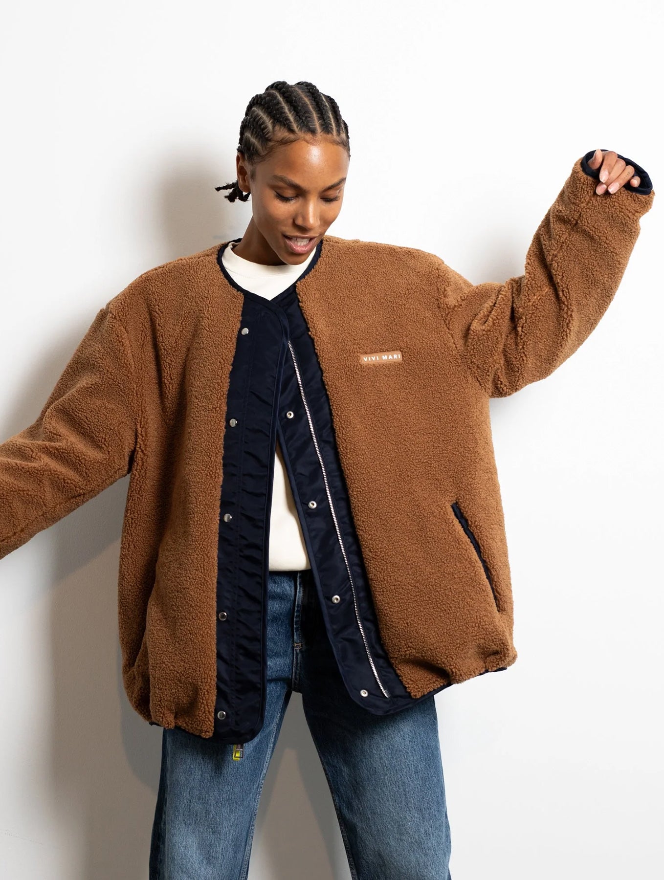 Reversible Bomber Jacket - Navy/Caramel
