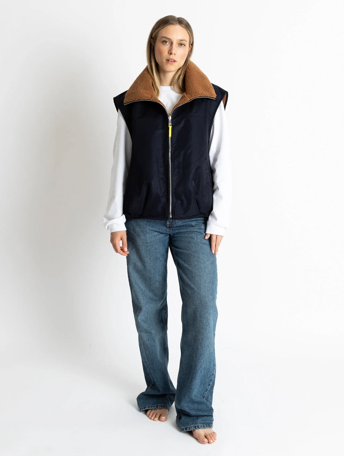 Reversible Bomber Vest - Navy/Caramel