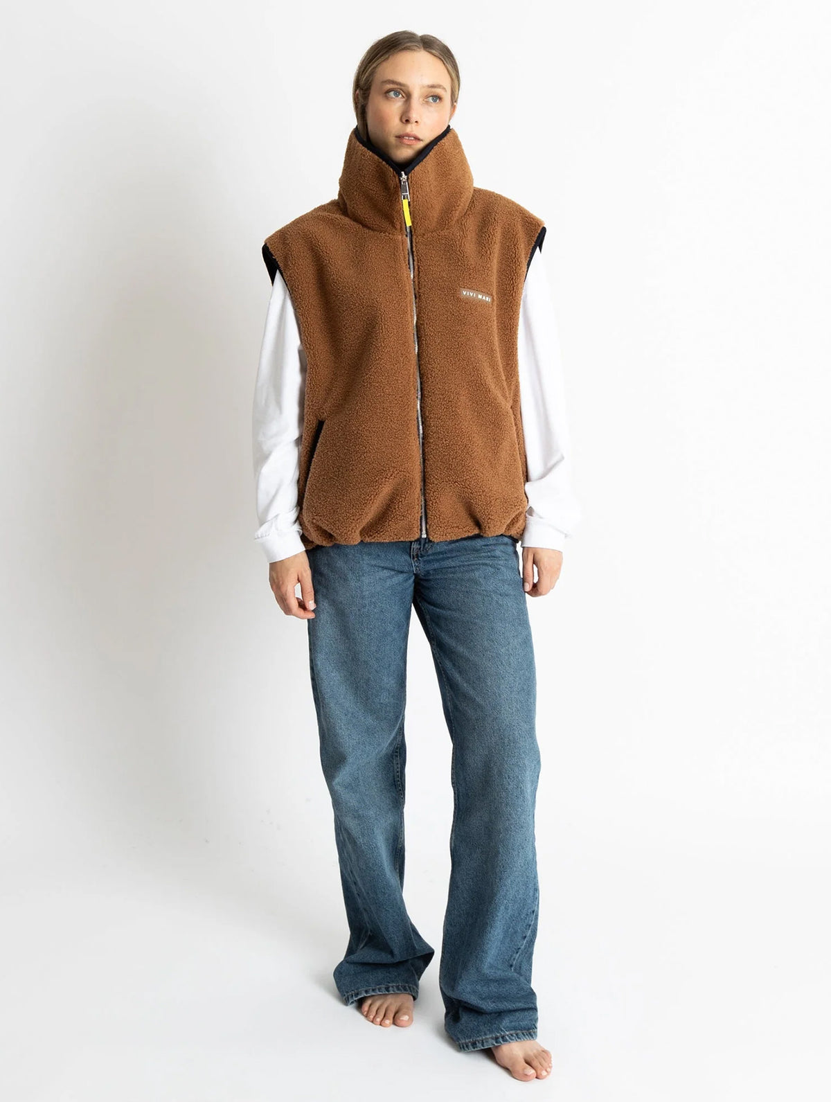Reversible Bomber Vest - Navy/Caramel
