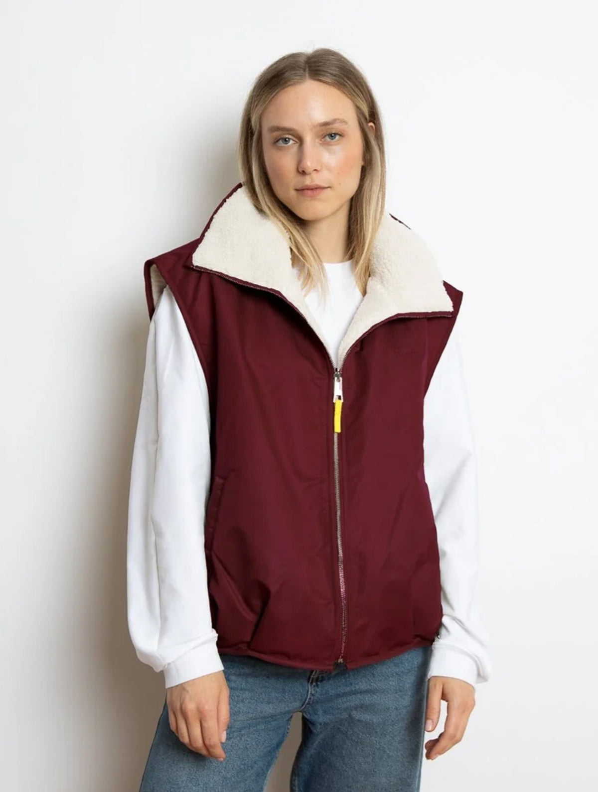 Reversible Bomber Vest - Wine Red/Sand