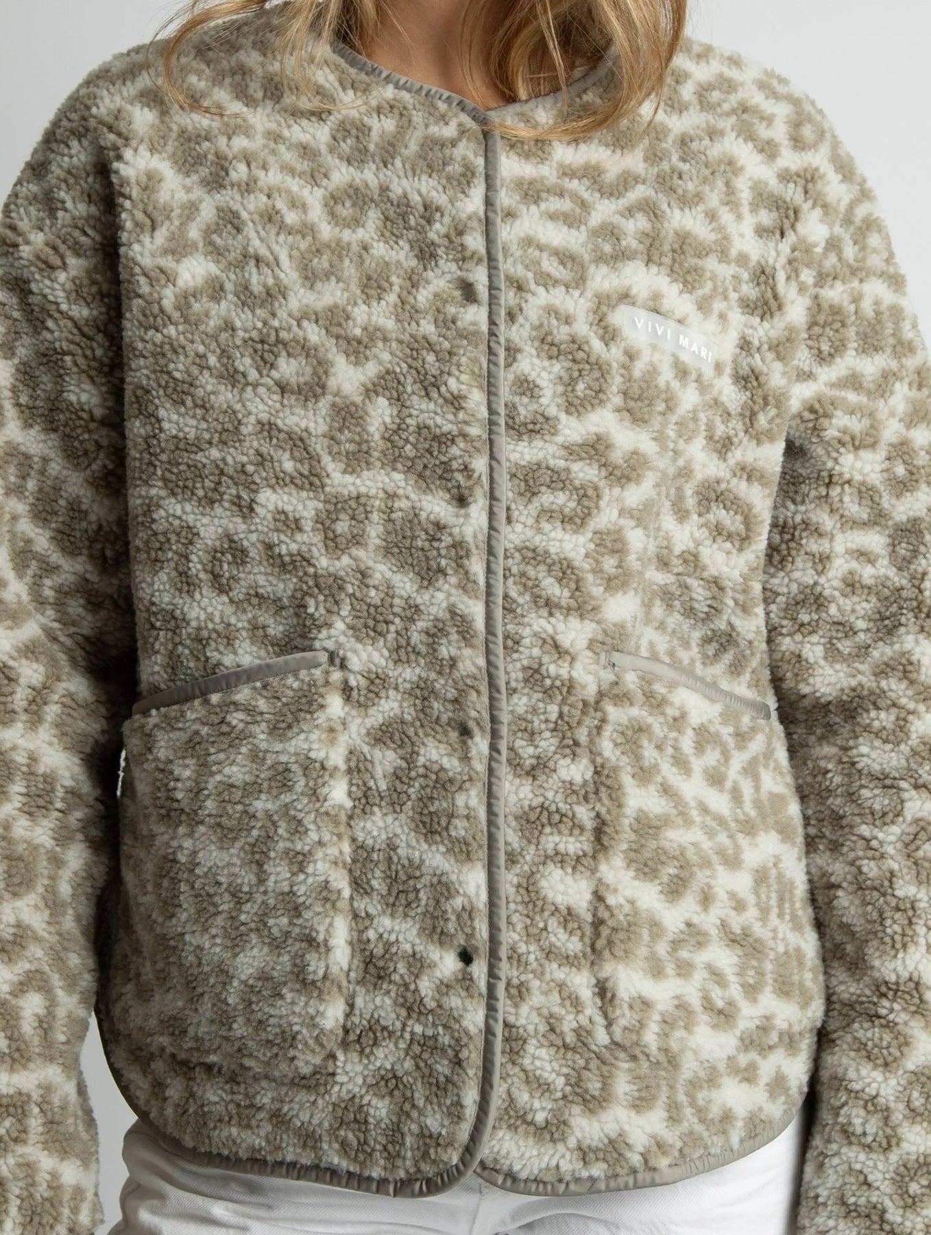 Teddy Fleece Jacket - Leo Splashes Stone/Sand
