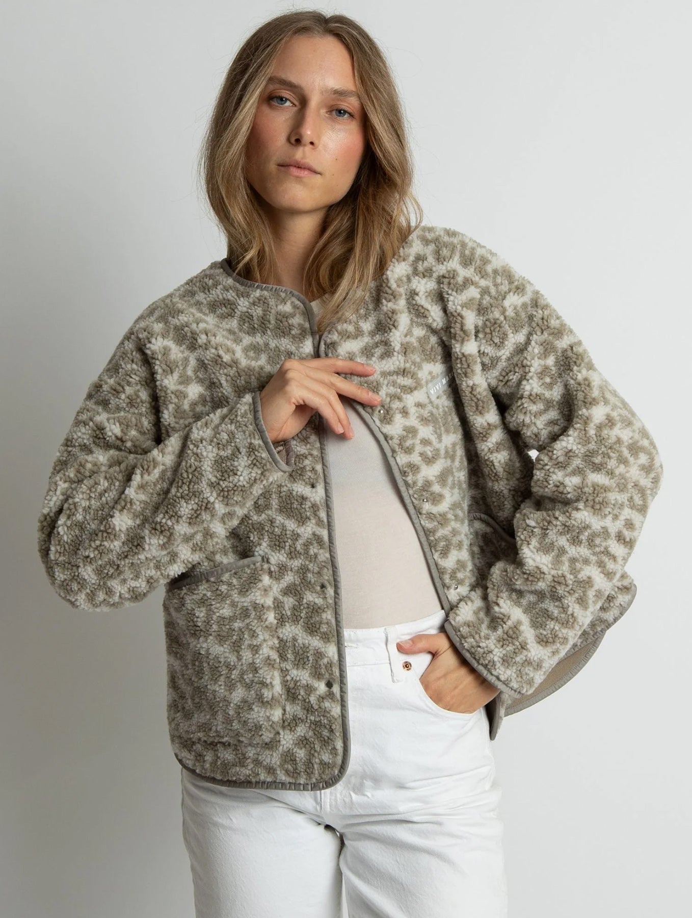 Teddy Fleece Jacket - Leo Splashes Stone/Sand