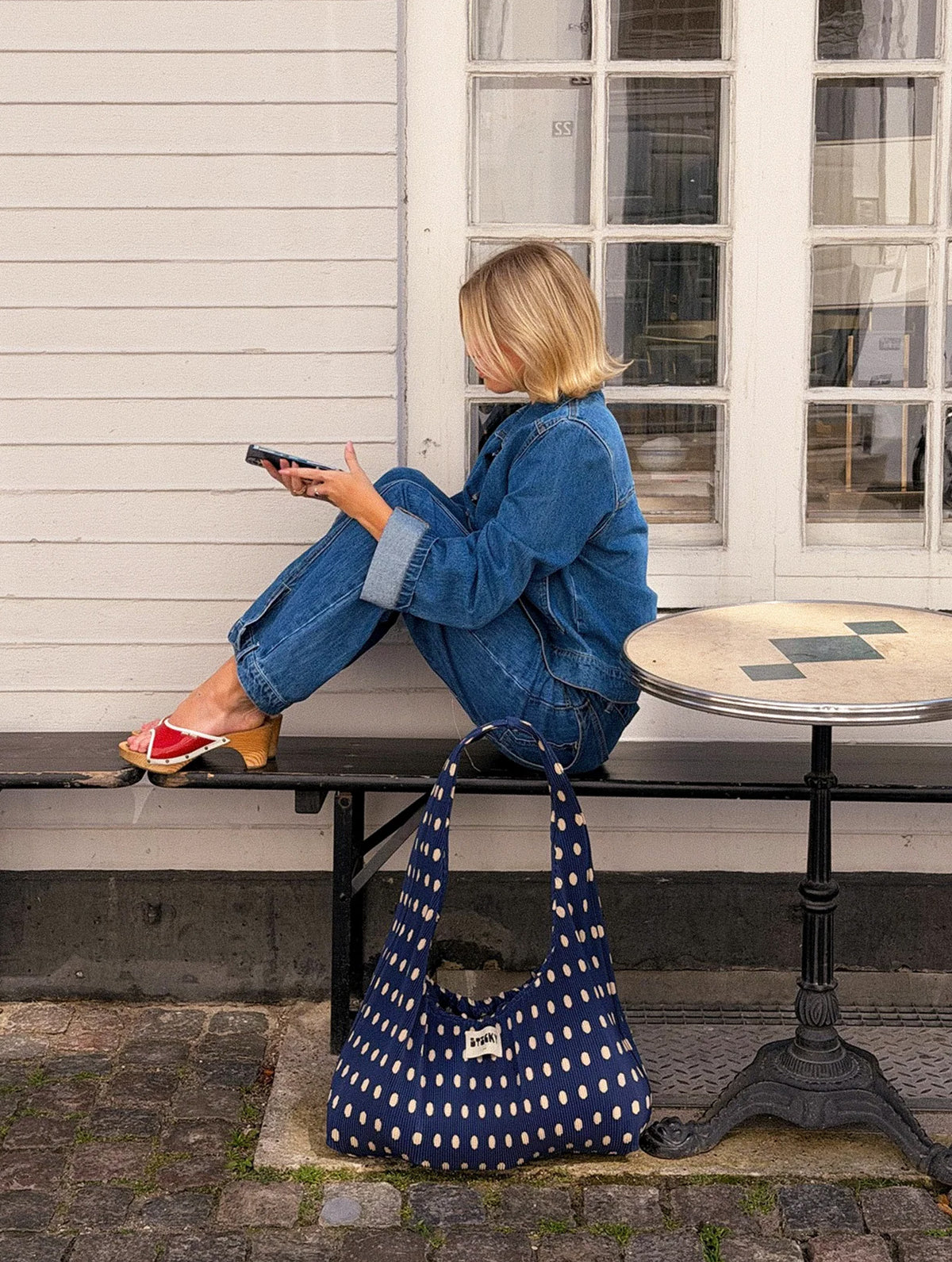 Shopper - Pleated Dots | Marine + Marzipan