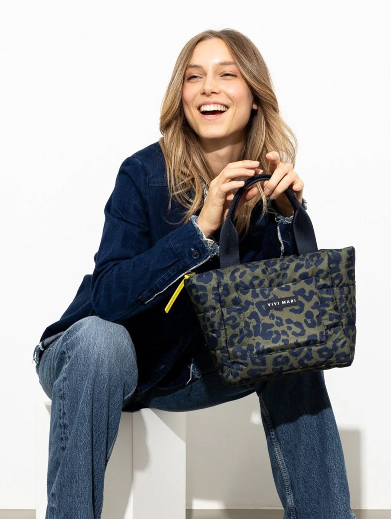 Padded Tote Bag Small - Leo Splashes Navy/Olive