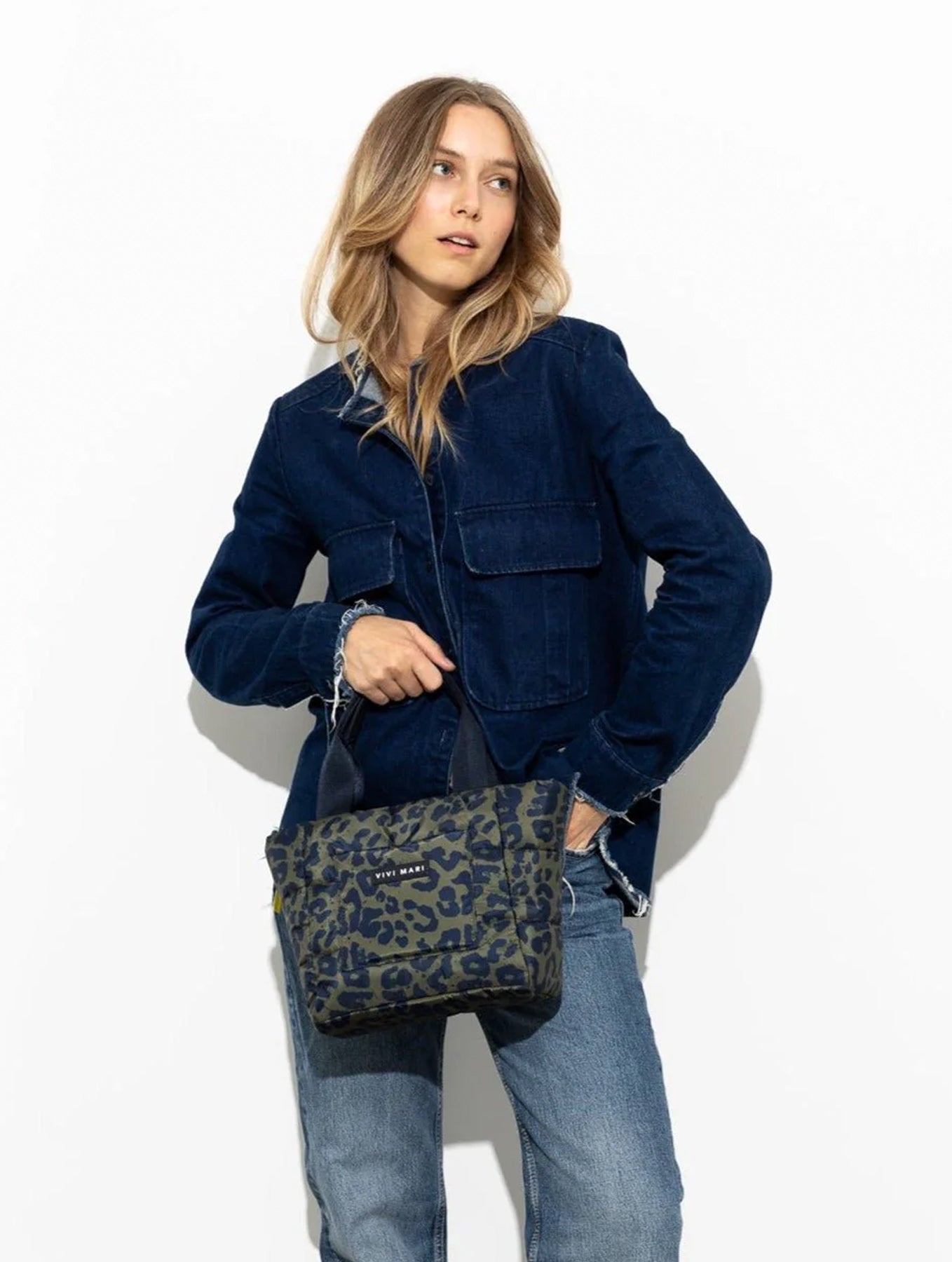 Padded Tote Bag Small - Leo Splashes Navy/Olive