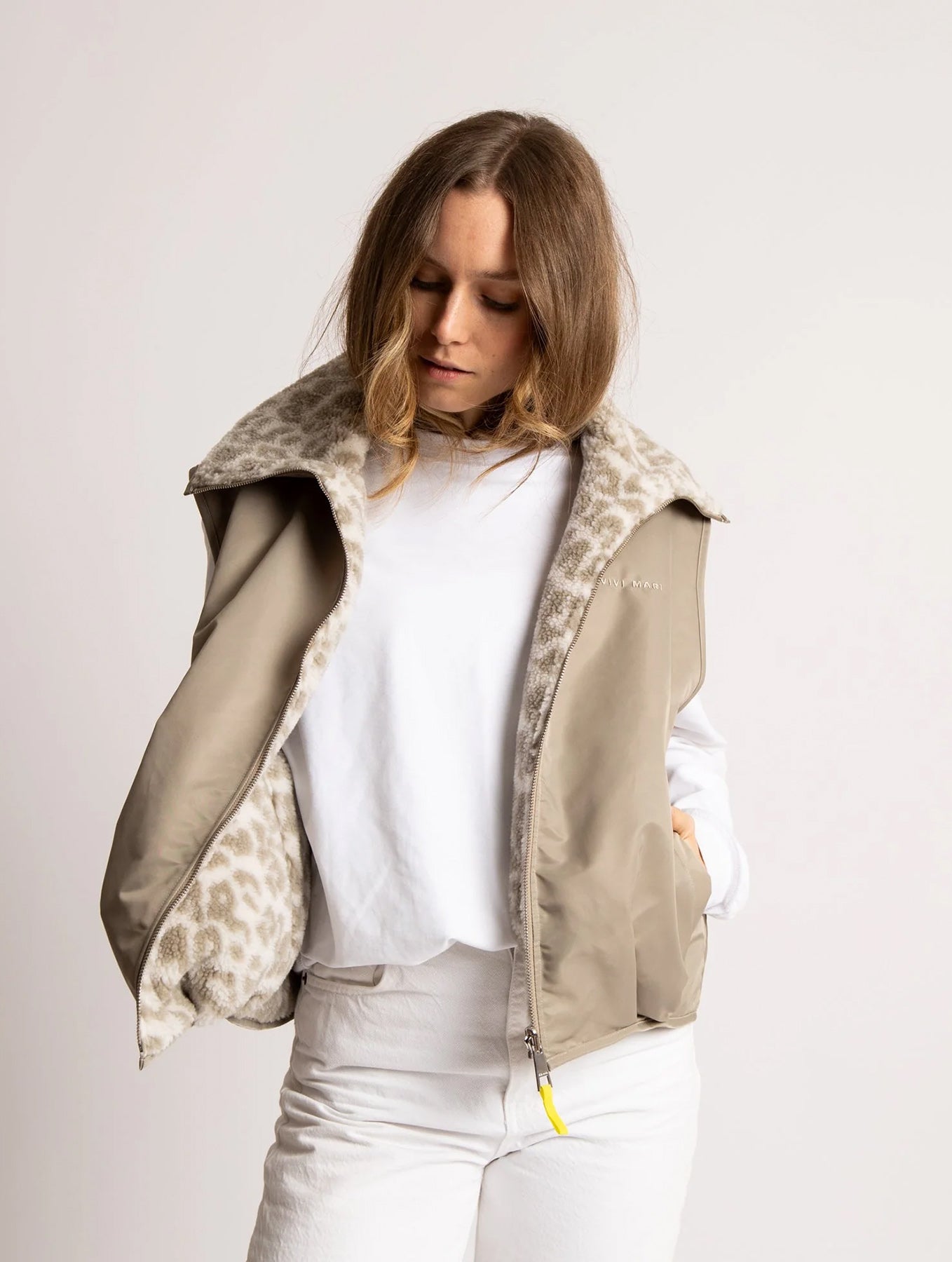 Reversible Bomber Vest - Stone/Leo Sand-Stone