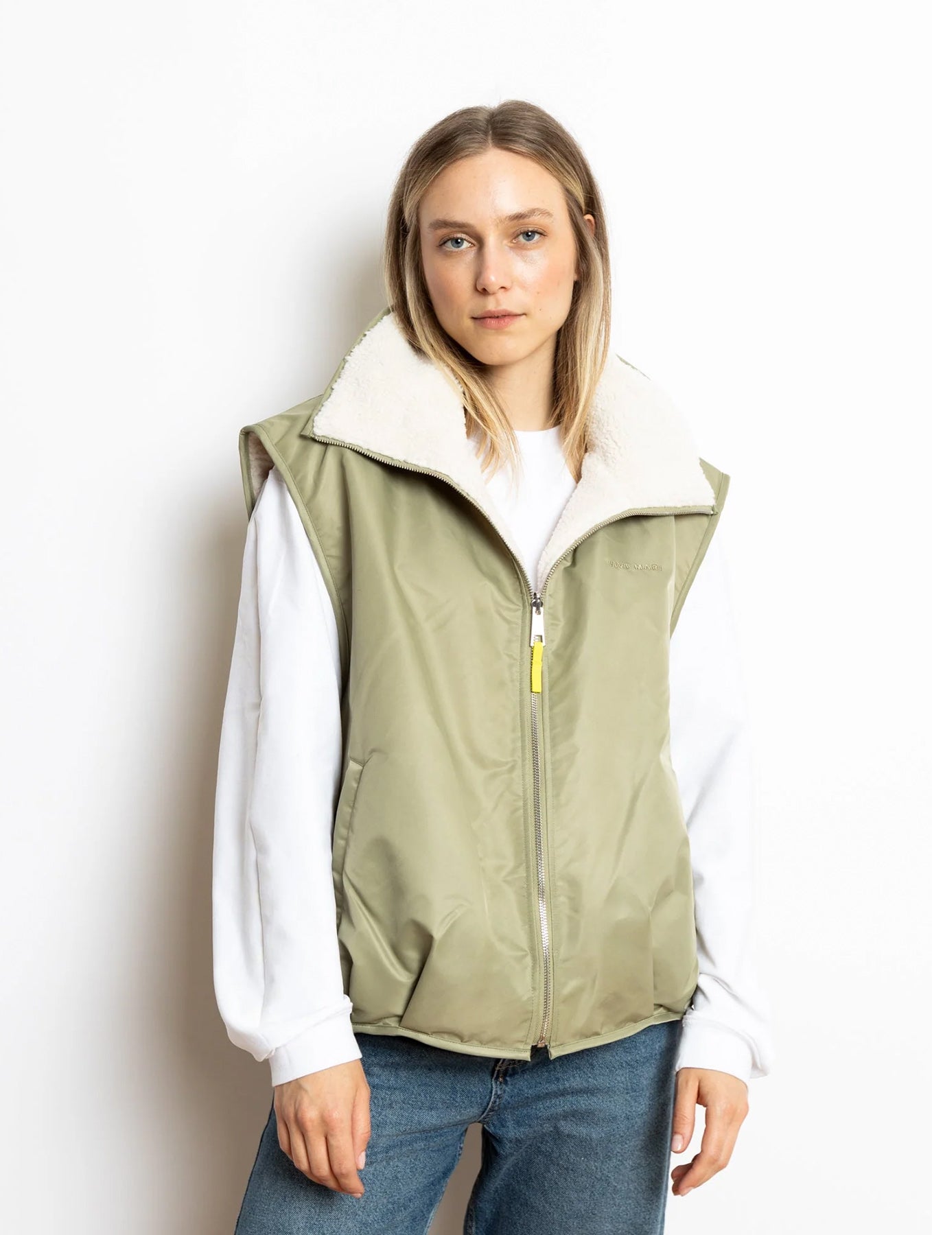 Reversible Bomber Vest - Pale Olive/Sand