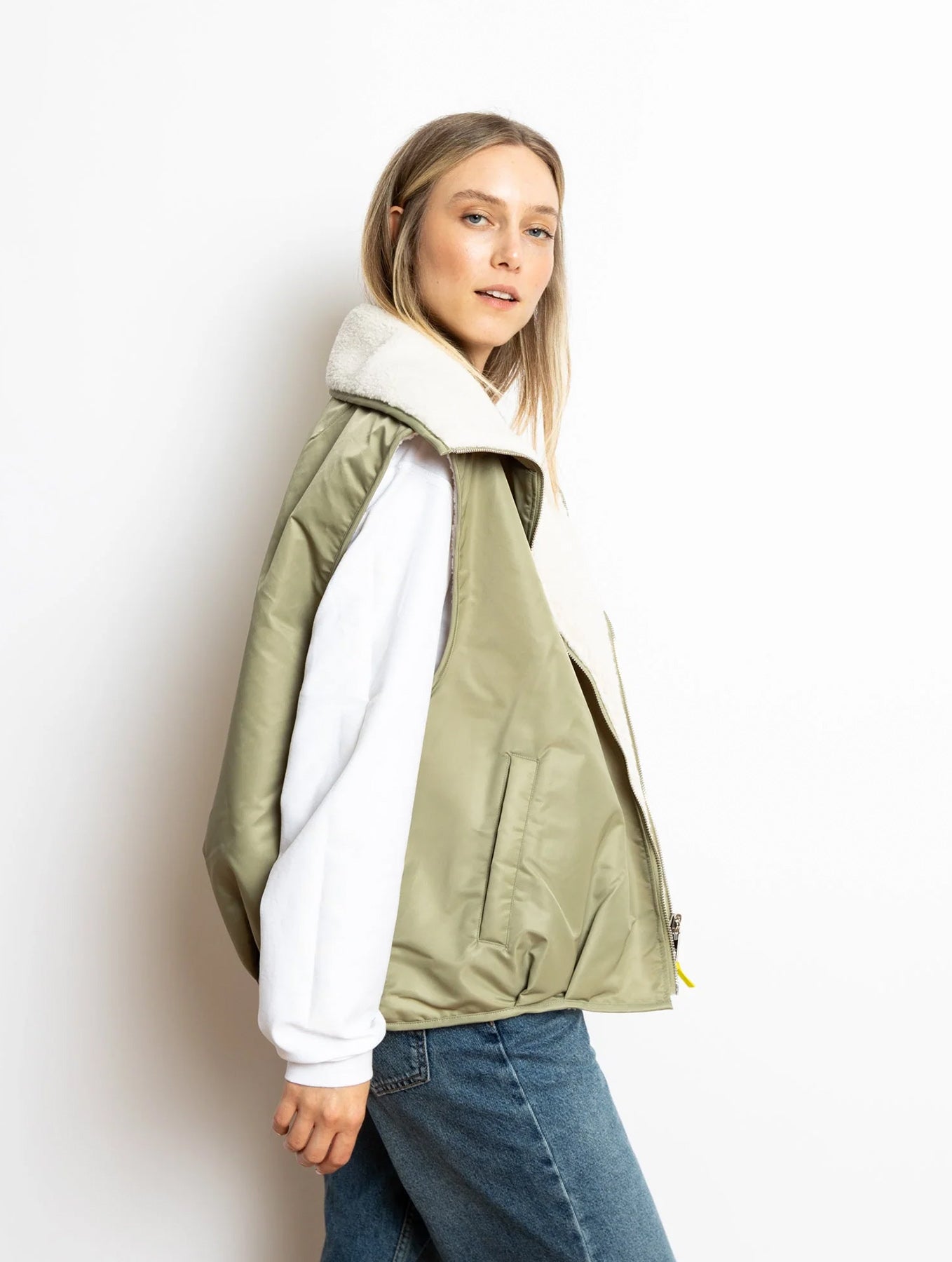 Reversible Bomber Vest - Pale Olive/Sand