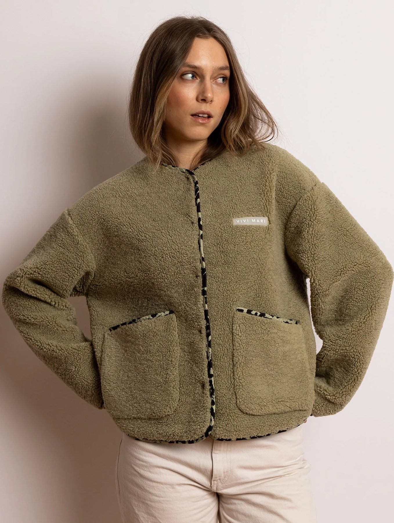 Teddy Fleece Jacket - Pale Olive