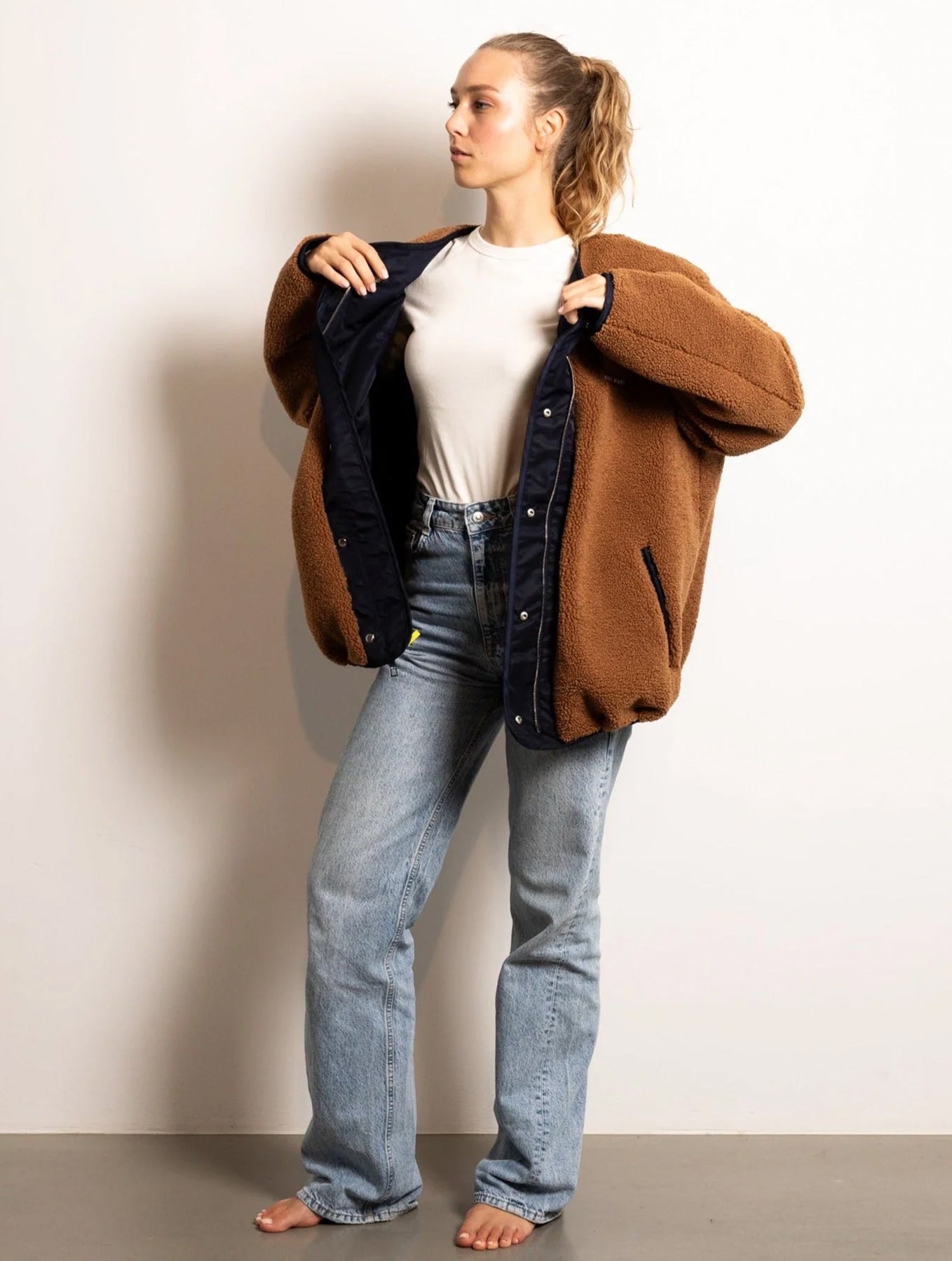 Reversible Bomber Jacket - Navy/Caramel