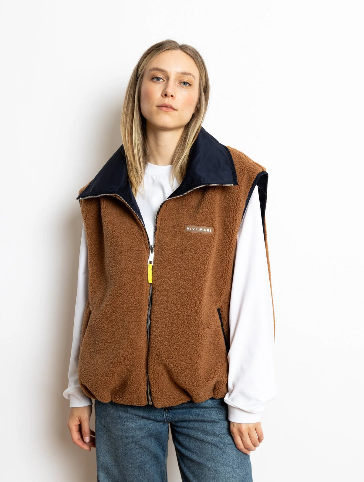 Reversible Bomber Vest - Navy/Caramel