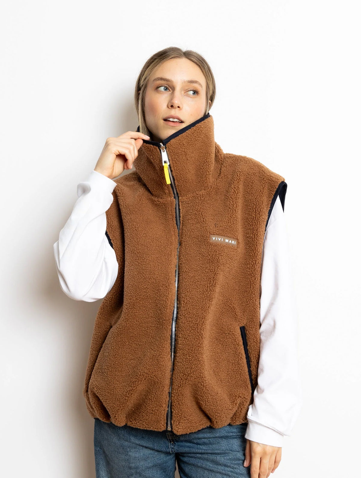 Reversible Bomber Vest - Navy/Caramel