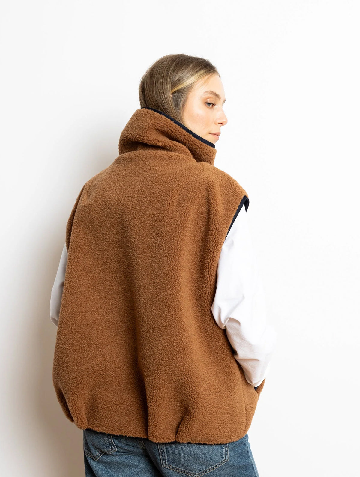 Reversible Bomber Vest - Navy/Caramel
