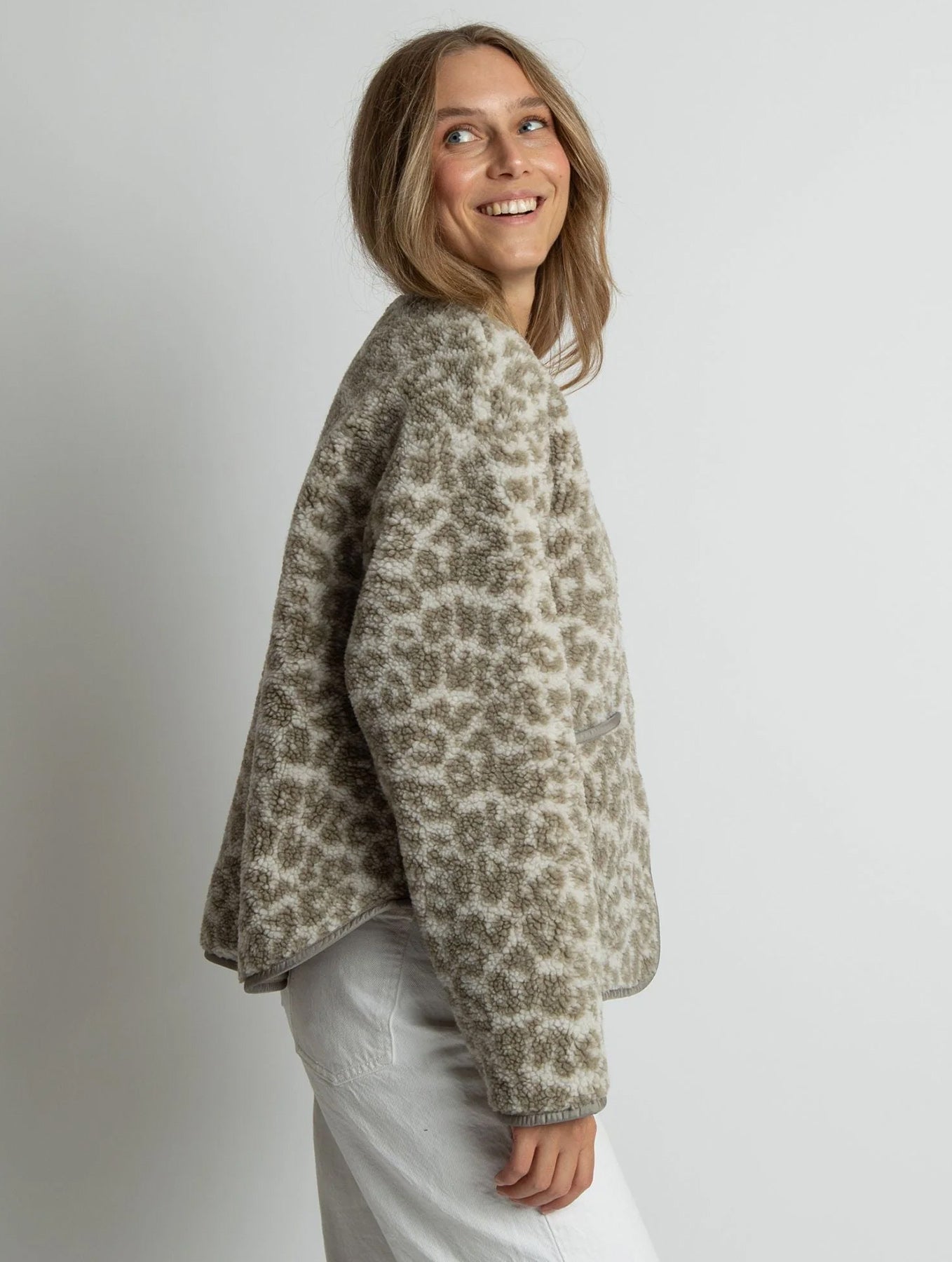 Teddy Fleece Jacket - Leo Splashes Stone/Sand