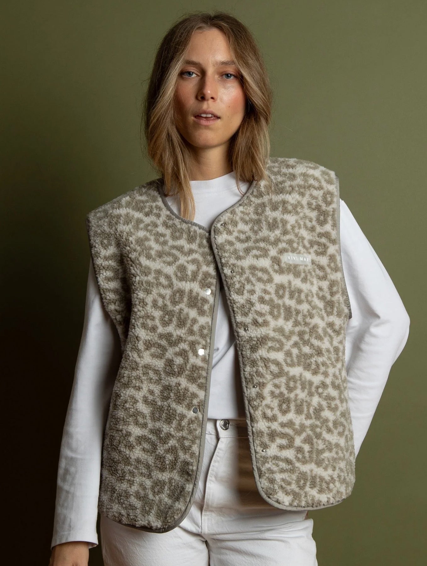 Teddy Fleece Vest - Leo Splashes Stone/Sand