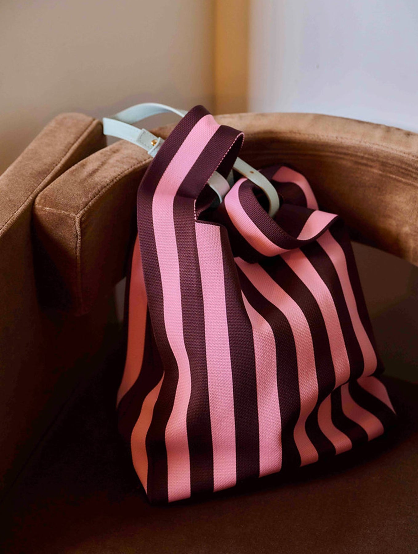 Market Bag - Knitted Stripes | Chocolate + Bubblegum